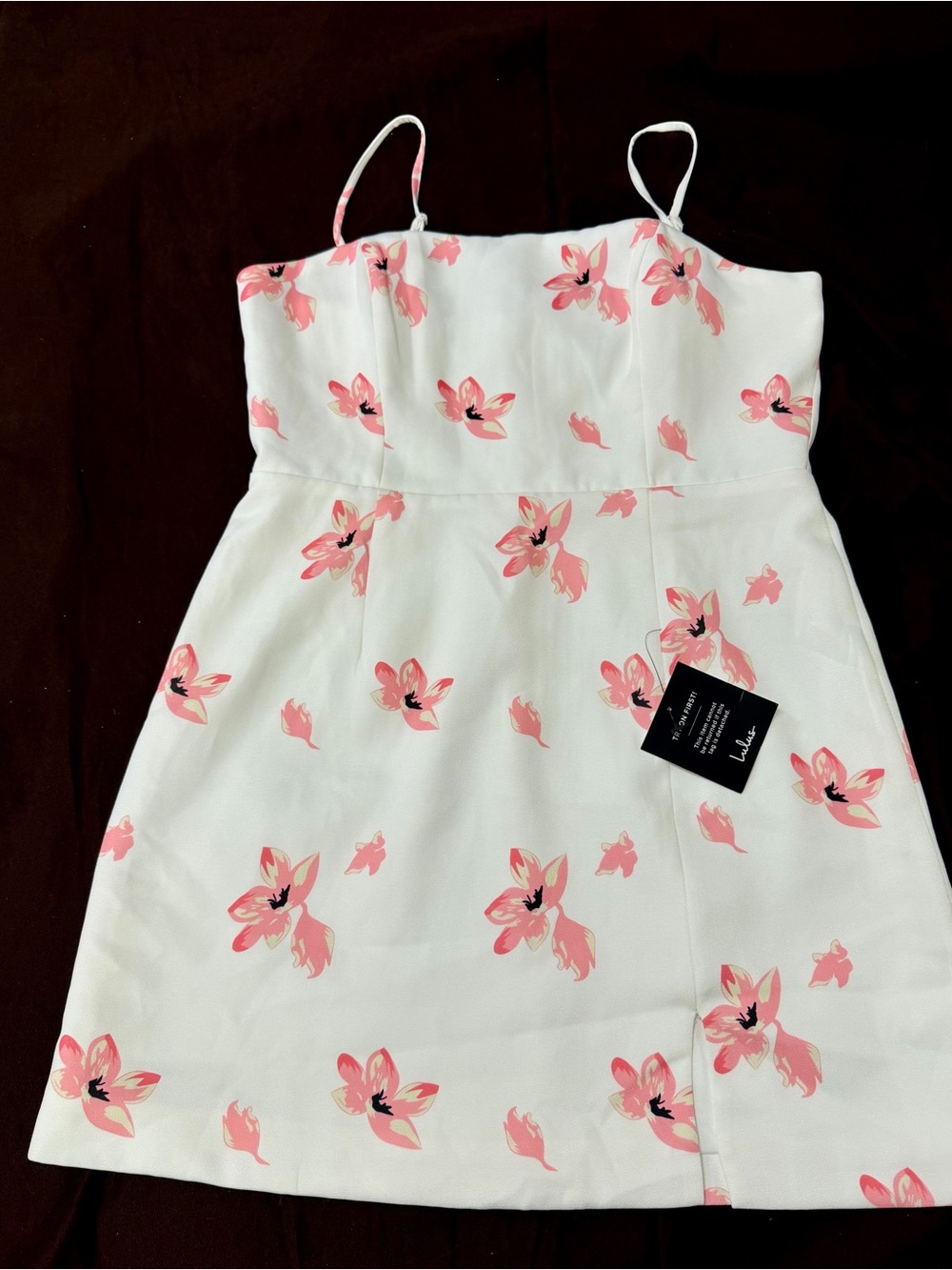 Lulu's White Dress with Pink Floral Print - Spaghetti Straps